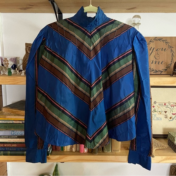 Vintage Tops - Edwardian antique striped silk high neck blouse